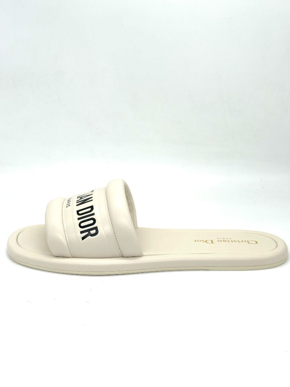 DIOR  EVERY D Signature Leather Flat Slide Mules Sandals Shoes Off White - Picture 4 of 16